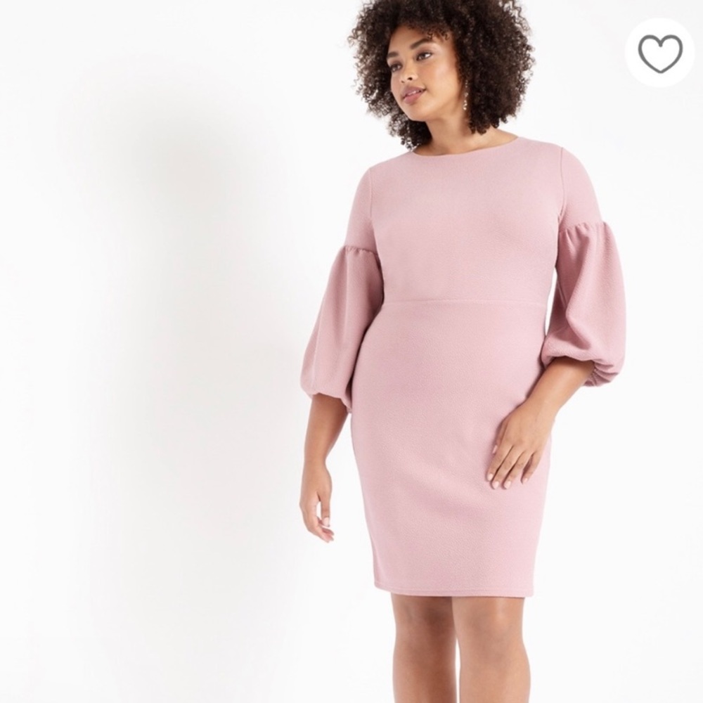Eloquii Dusty Rose Puff-Sleeve Midi Dress